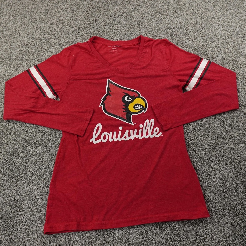 Louisville Cardinals Shirt Womens L Red NCAA Basketball Graphic Logo Long Sleeve